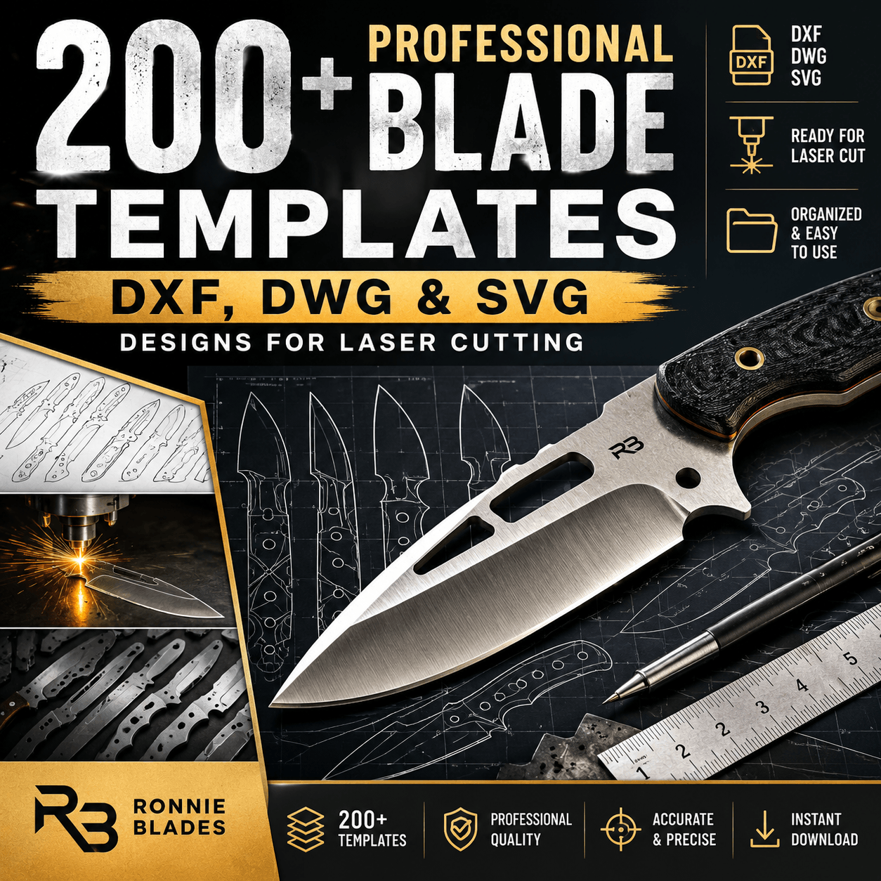 200+ Professional Blade Templates — DXF, DWG & SVG Knife Designs for Laser Cutting